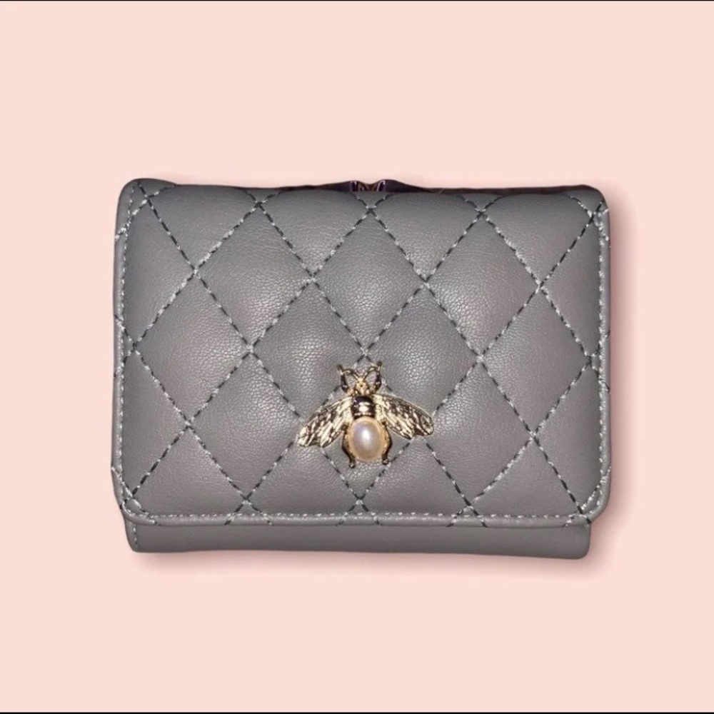 Gray Wallet With Gold Bee Detail Brand New